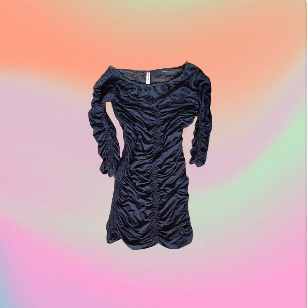 black ruched free people mini dress longsleeve